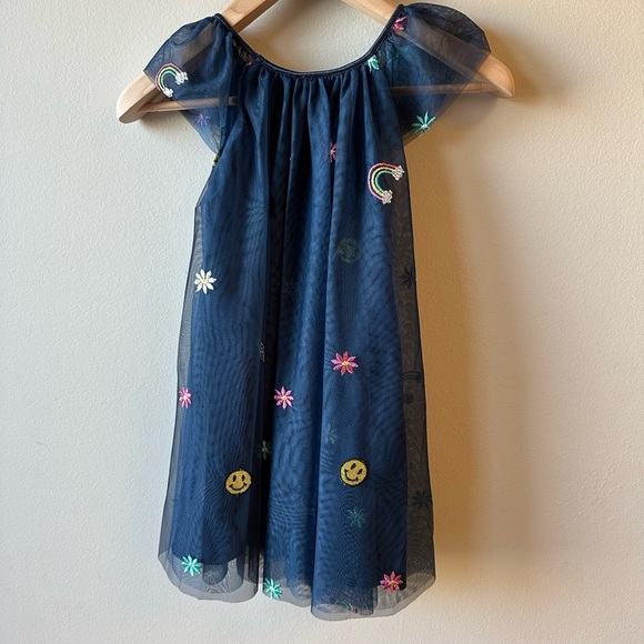 Girls Zunie Navy Blue Tulle Dress with Embroidered Accents - Picture 2 of 5
